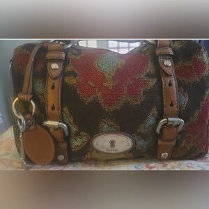 Fossil Maddox Carpet Leather Handbag Satchel Purse No Strap